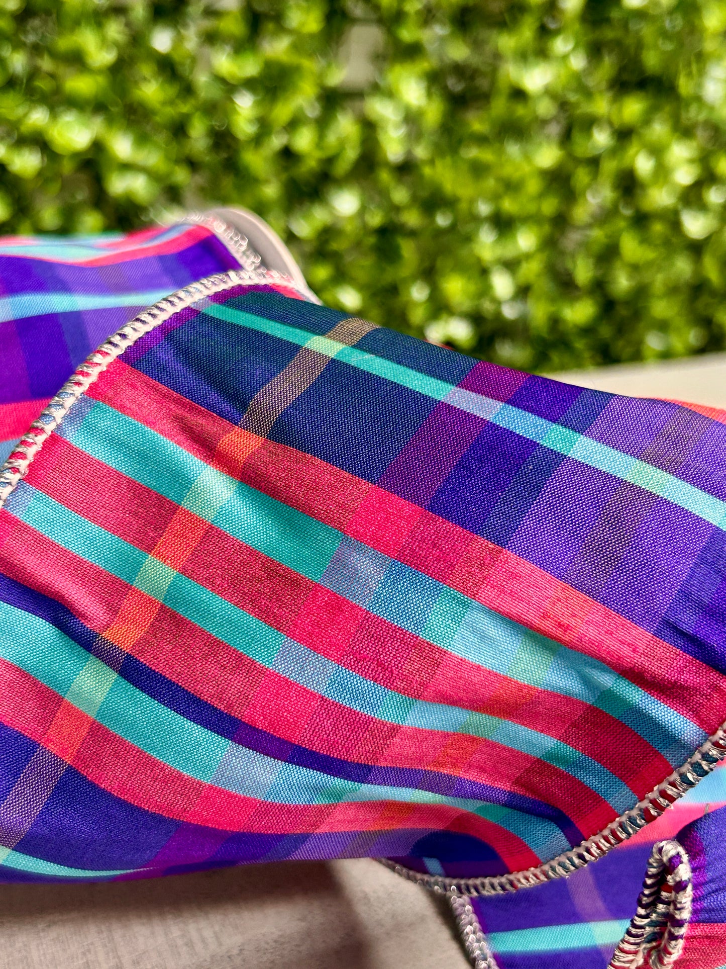 4 Inch By 10 Yard Fuchsia Purple And Teal Plaid Deluxe Ribbon