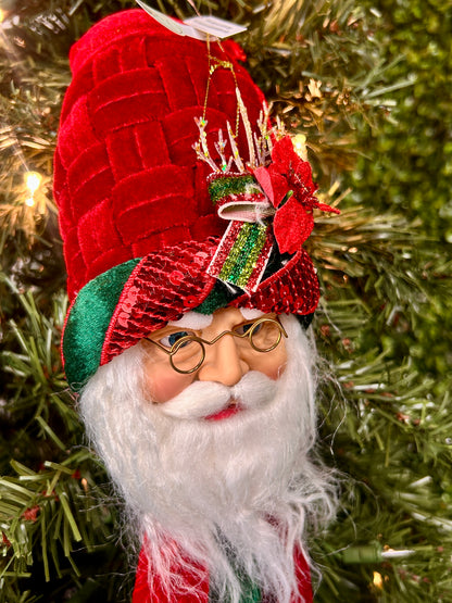 12 Inch Red And Green Velvet Santa Head Ornament