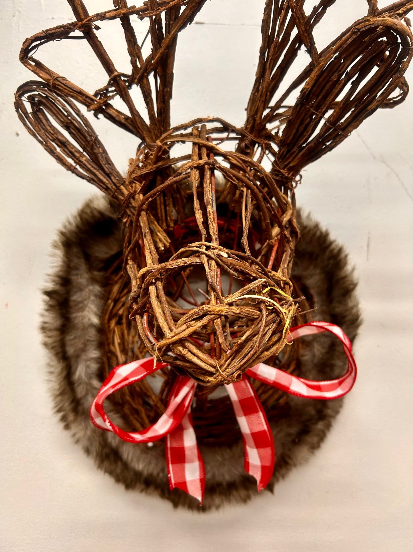 23 Inch Brown Woven Vine Deer Bust With Fur