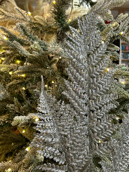 32 Inch Silver Shimmery Glitter Fern Spray