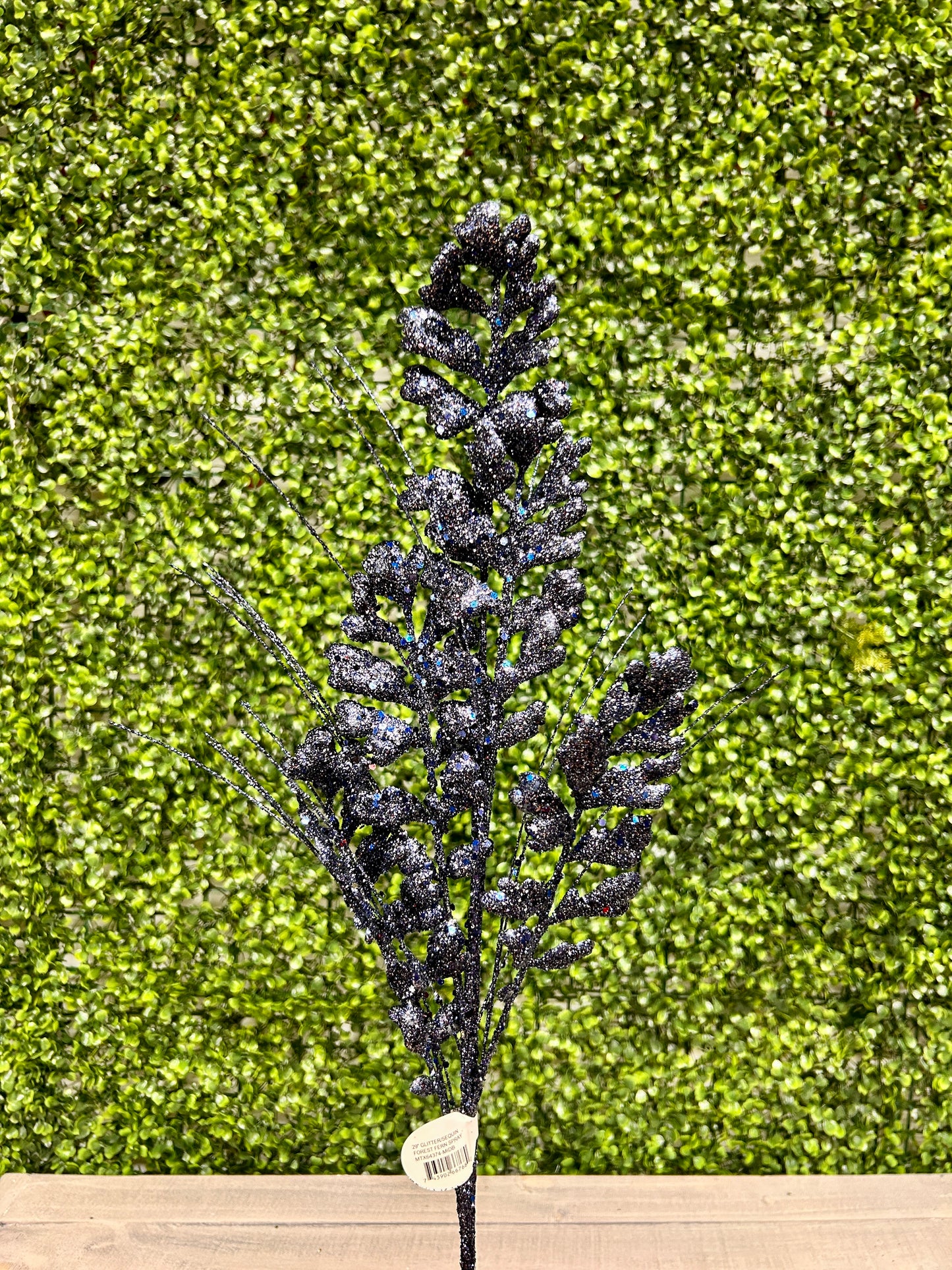 29 Inch Midnight Blue Glitter Sequin Forest Fern Spray
