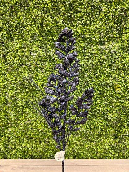 29 Inch Midnight Blue Glitter Sequin Forest Fern Spray