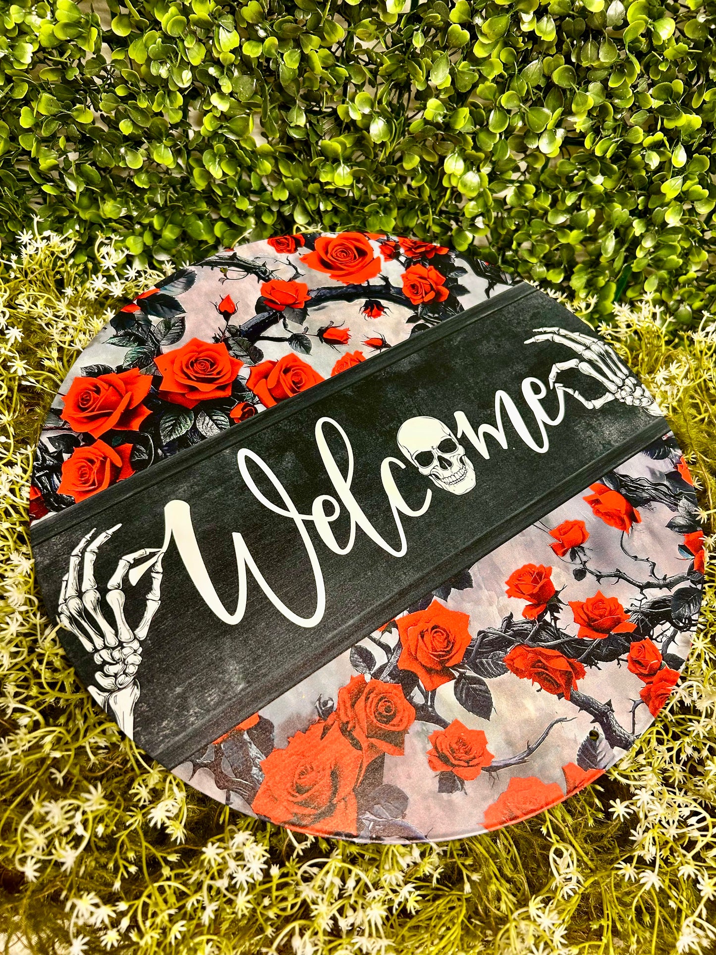 12 Inch Welcome With Skeleton Metal Sign