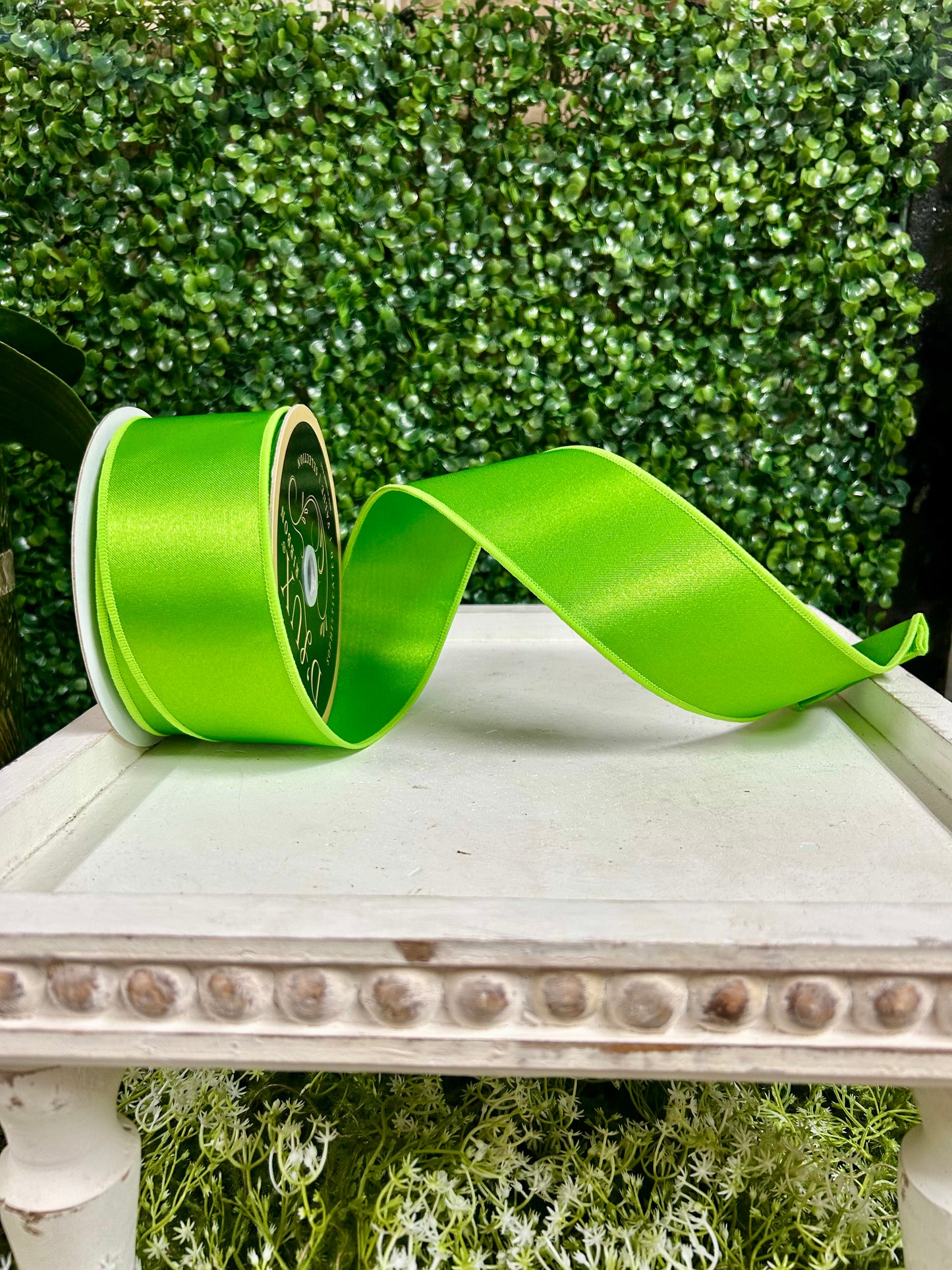 2.5 Inch By 10 Yards Fresh Green Satin Fused Ribbon