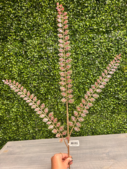 37.5 Inch Light Pink Rhinestone Leaf Spray
