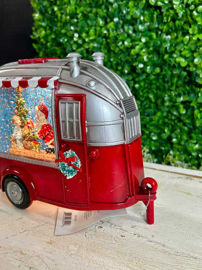 9.25 Inch Lighted Musical Spinning Water Globe Camper With Holiday Figures