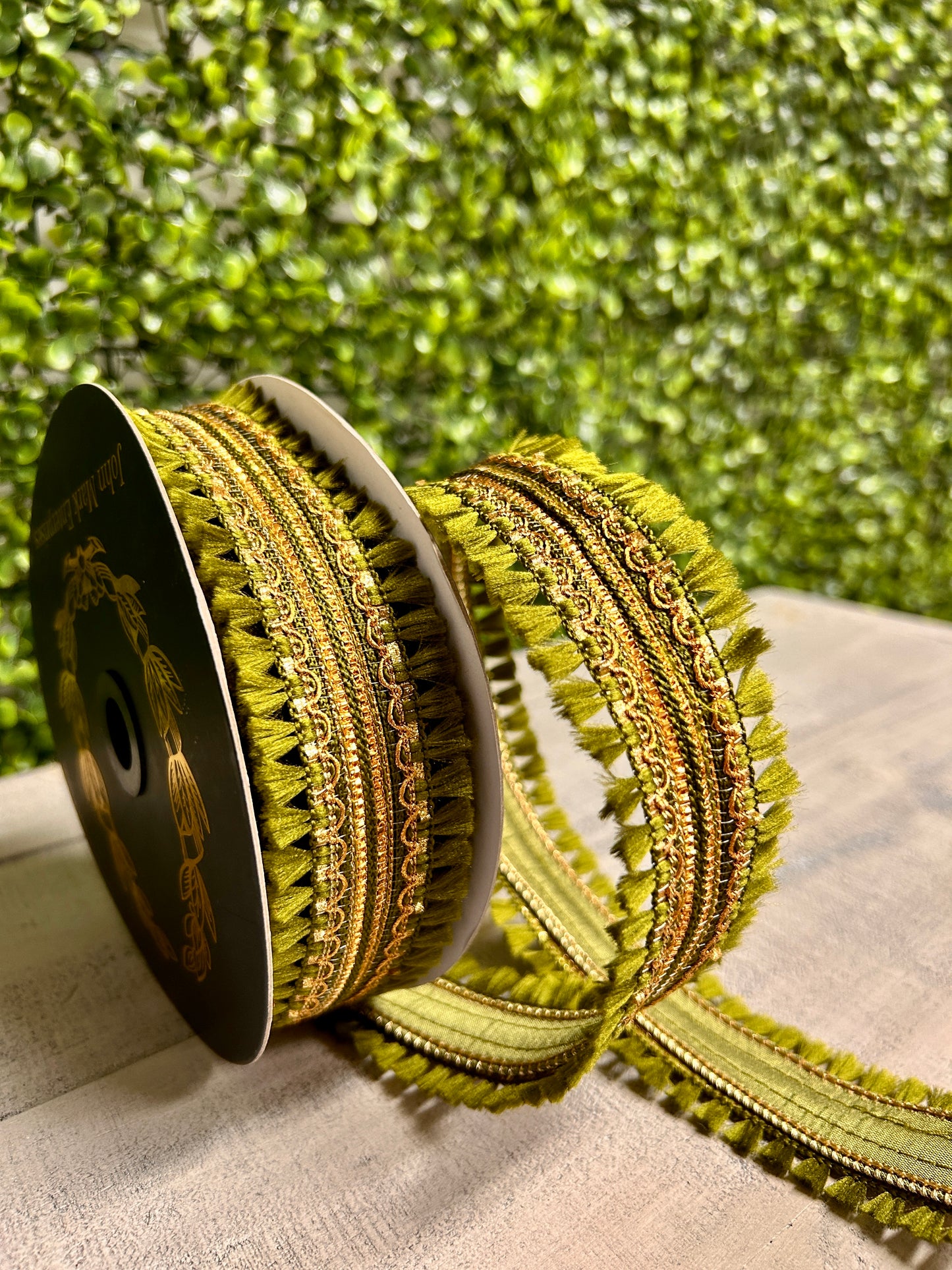 John Mark 1.5 Inch By 10 Yard Green Tassel Fringe Dupioni Ribbon