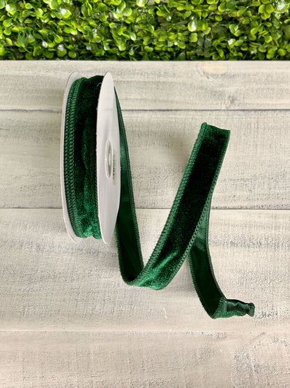 7/8 Inch By 10 Yard Hunter Green Deluxe Velvet With Satin Backing Ribbon