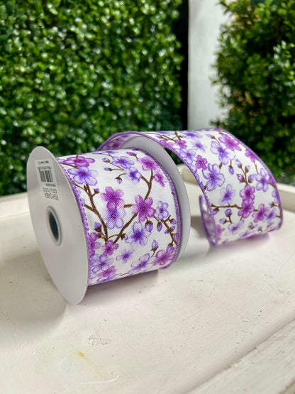 2.5 Inch By 10 Yard Purple Cherry Blossoms Ribbon