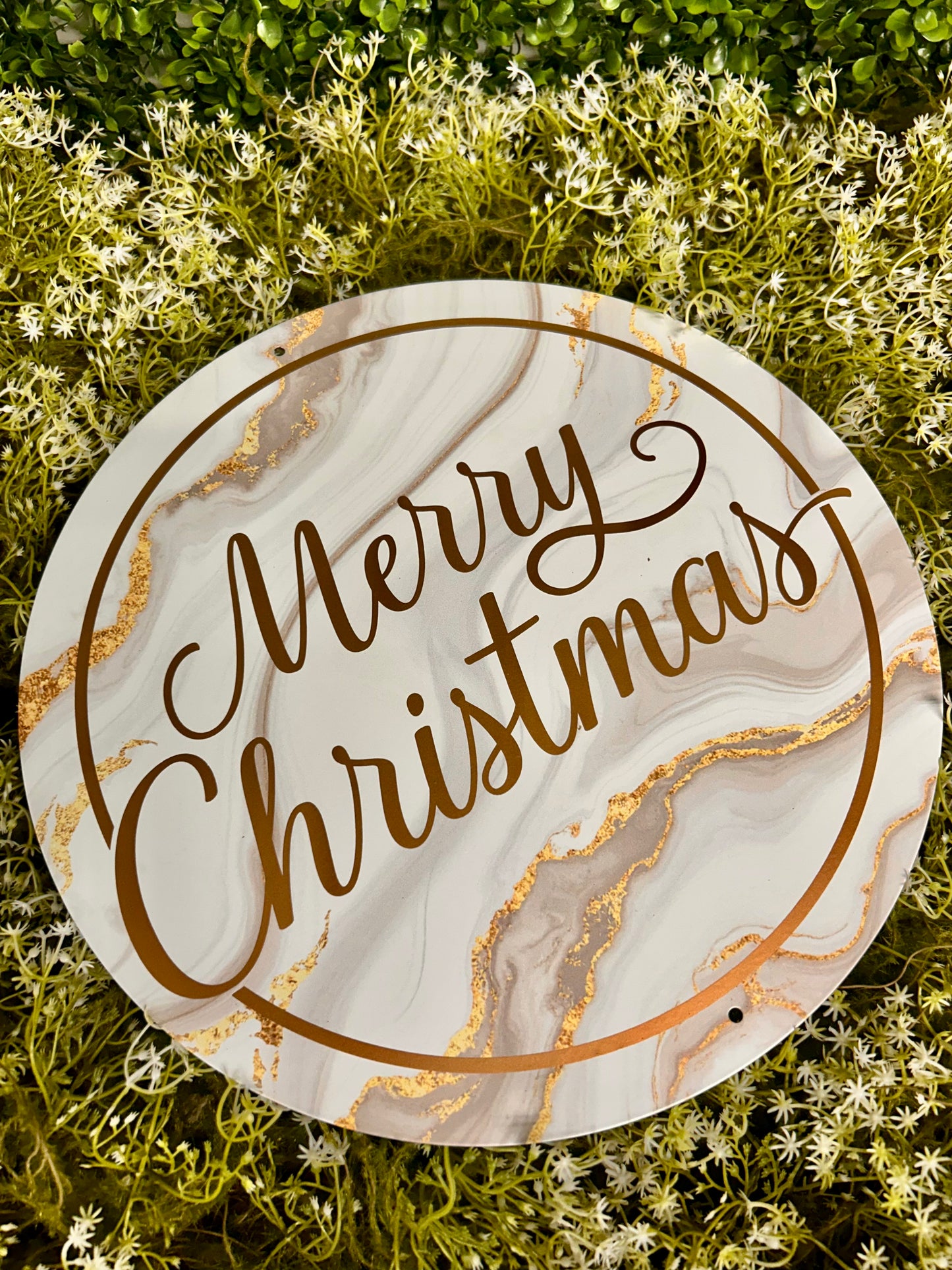 12 Inch Light Grey And Gold Merry Christmas Marble Sign