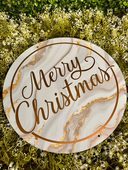 12 Inch Light Grey And Gold Merry Christmas Marble Sign