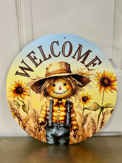 12 Inch Metal Scarecrow Welcome Sign
