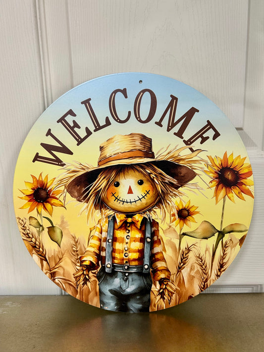 12 Inch Metal Scarecrow Welcome Sign