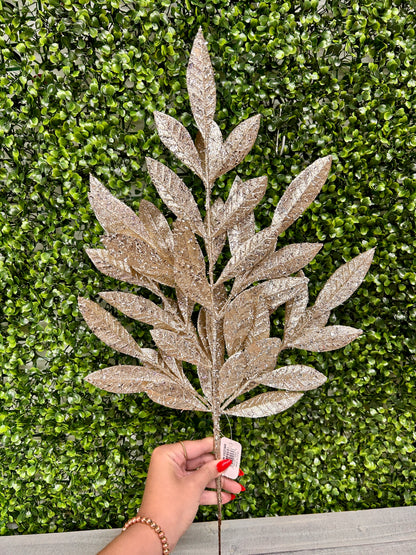 23.5 Inch Champagne Glitter Bay Leaf Spray