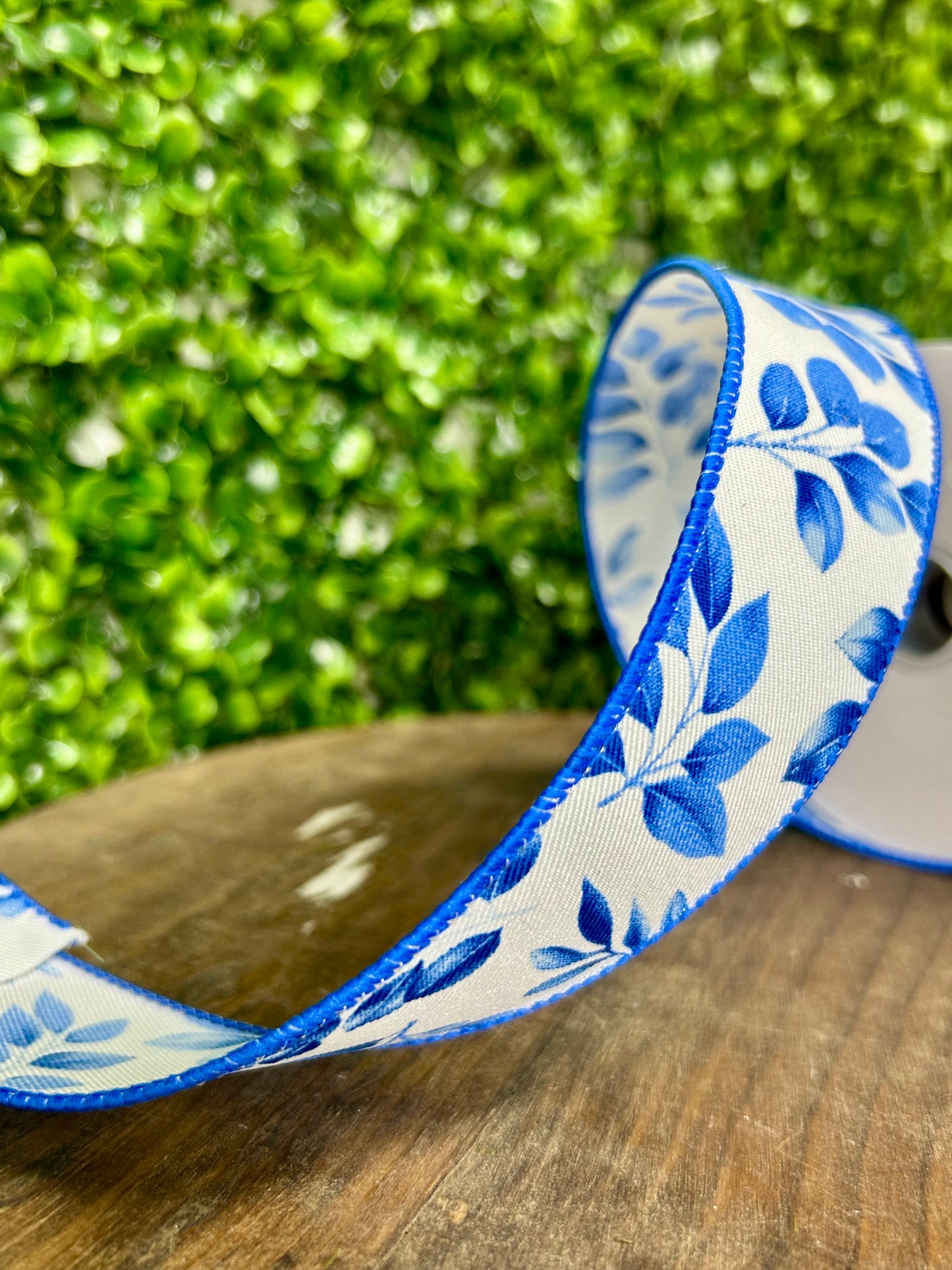 1.5 Inch By 10 Yard Blue Greenery Ribbon
