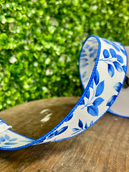 1.5 Inch By 10 Yard Blue Greenery Ribbon