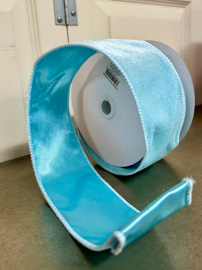 2.5 Inch By 10 Yard Ice Blue Deluxe Velvet With Satin Backing Ribbon