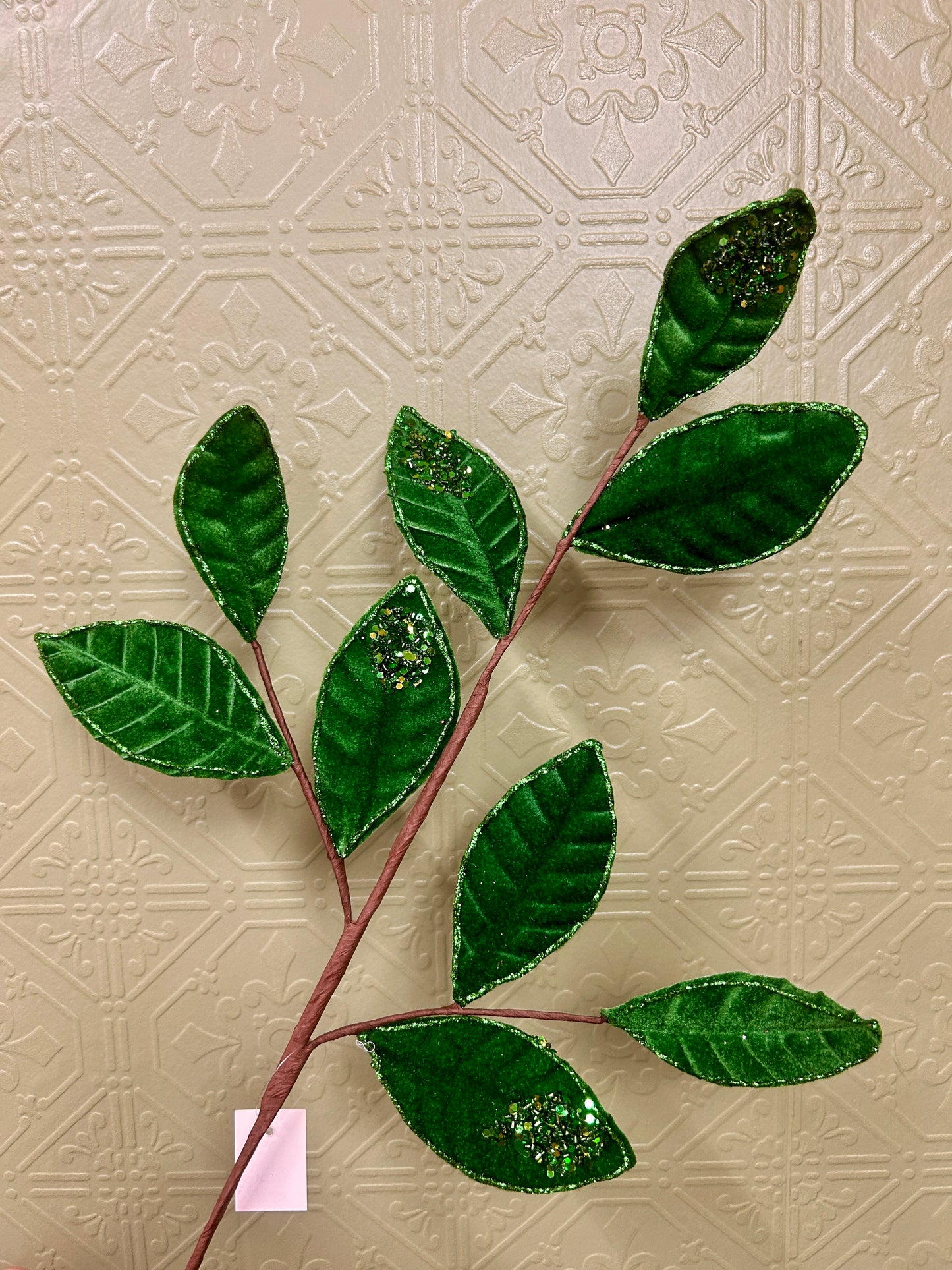 27 Inch Emerald Green Velvet And Glitter Magnolia Leaf Spray