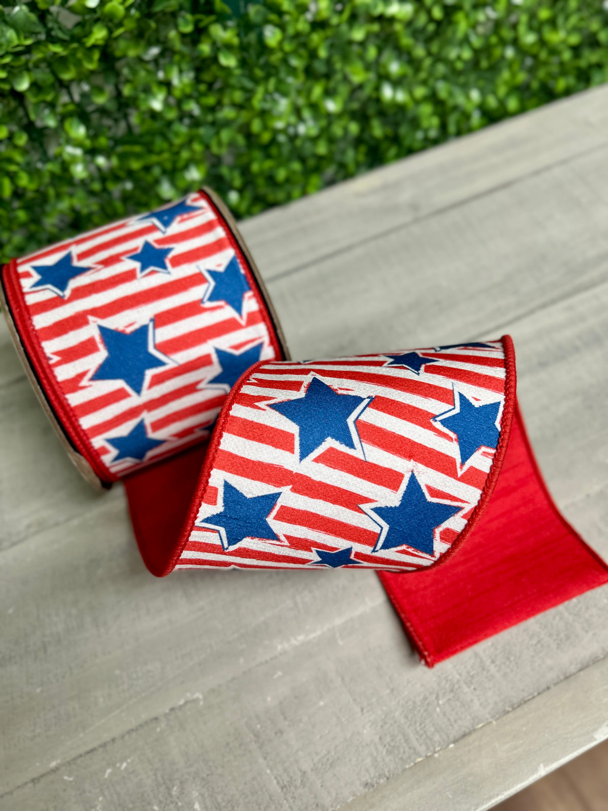 D.Stevens 4 Inch By 10 Yards Red White Blue Stripe With Stars Ribbon