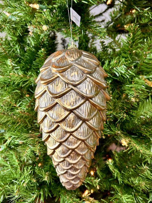 9 Inch Champagne And Gold Pinecone Ornament