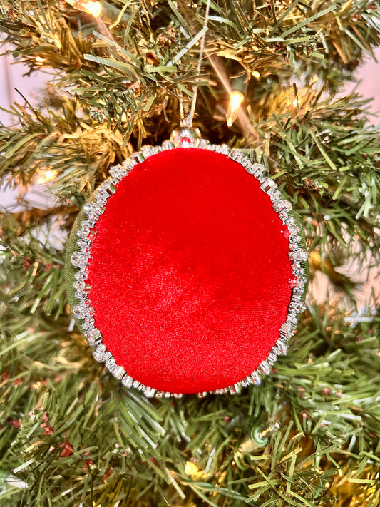 5 Inch Red And Green Diamond Velvet Ball Ornament