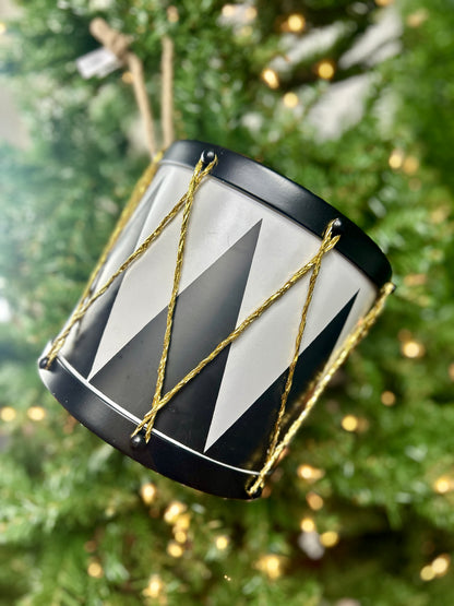 8 Inch Black And White Drum Ornament