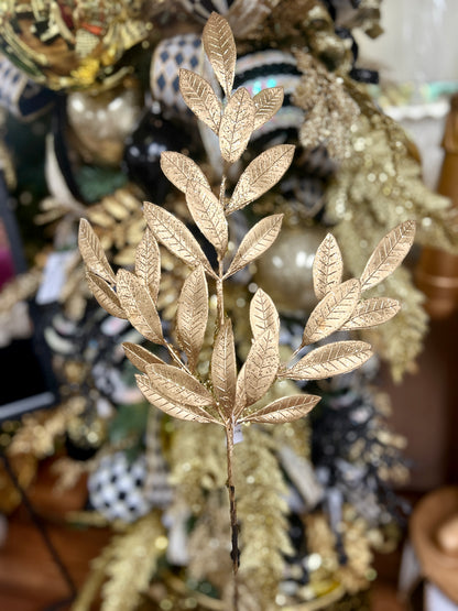 26 Inch Gold Metallic Bay Leaf Spray