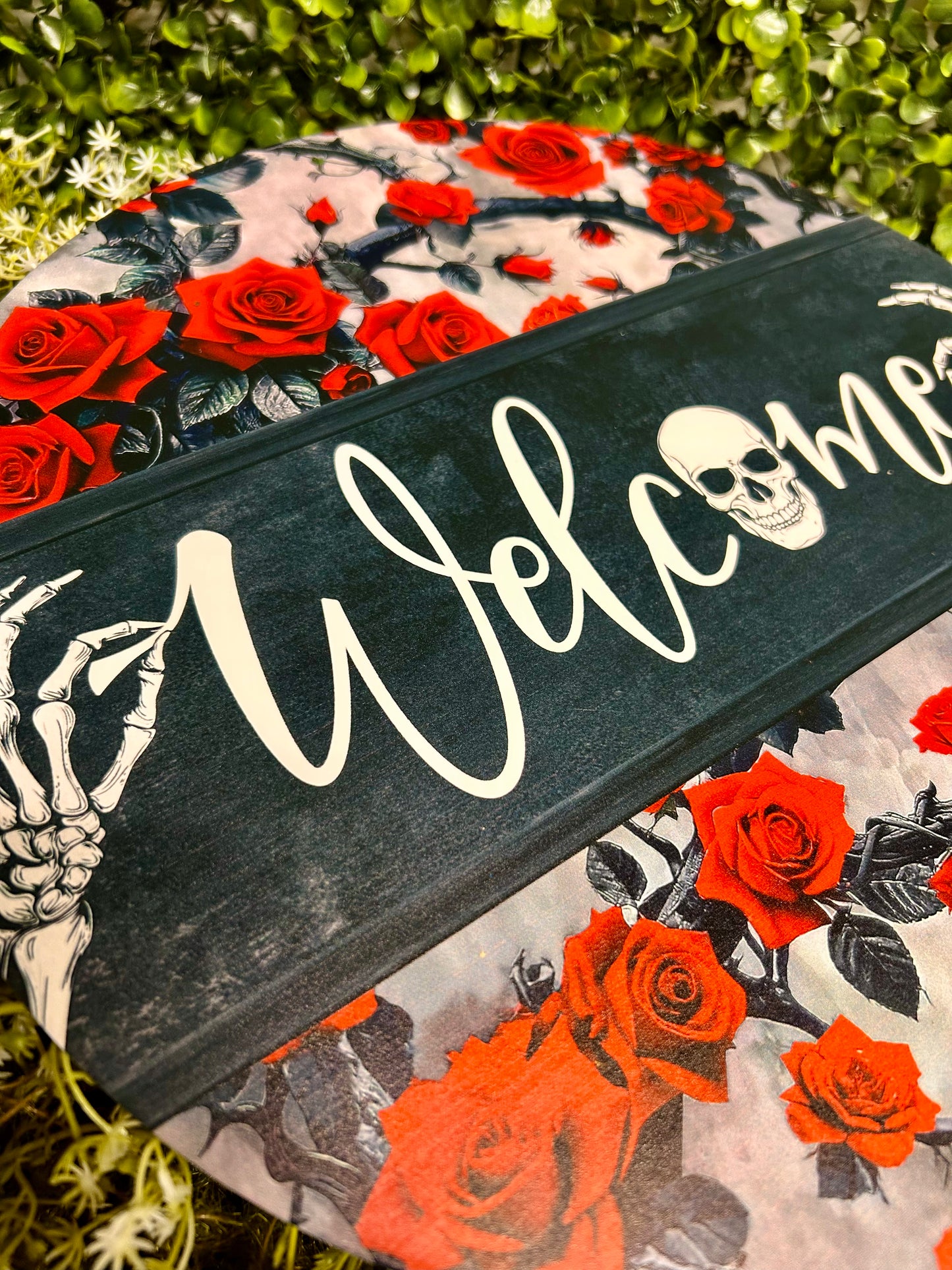 12 Inch Welcome With Skeleton Metal Sign
