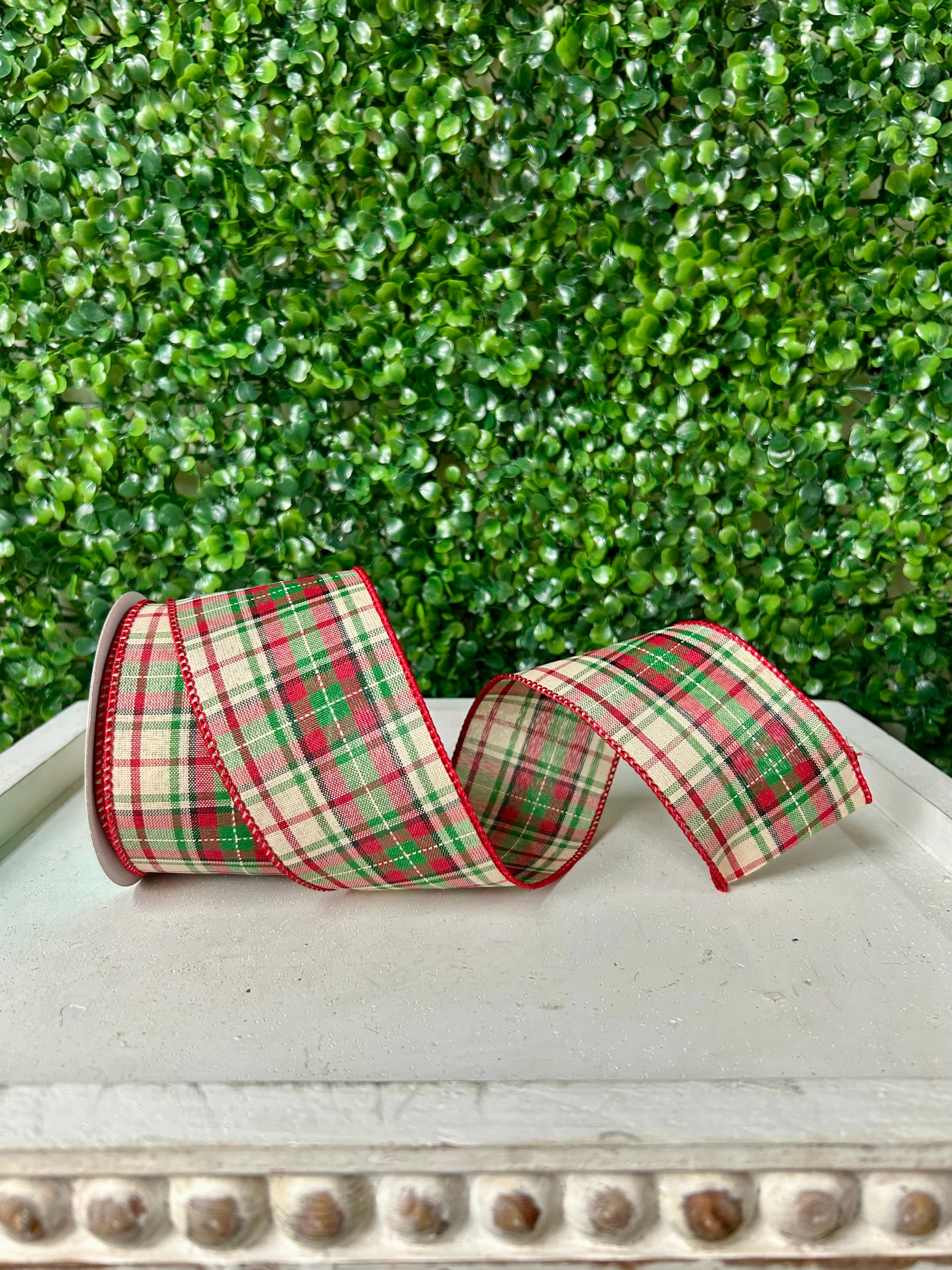 2.5 Inch By 10 Yard Red Cream Green And Black Woven Plaid Ribbon – TMIGifts