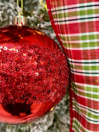 4 Inch Red Sequin Ball Ornament