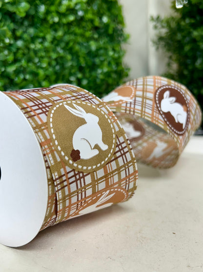 2.5 Inch By 10 Yard Brown Plaid Scrapbook Bunnies Ribbon