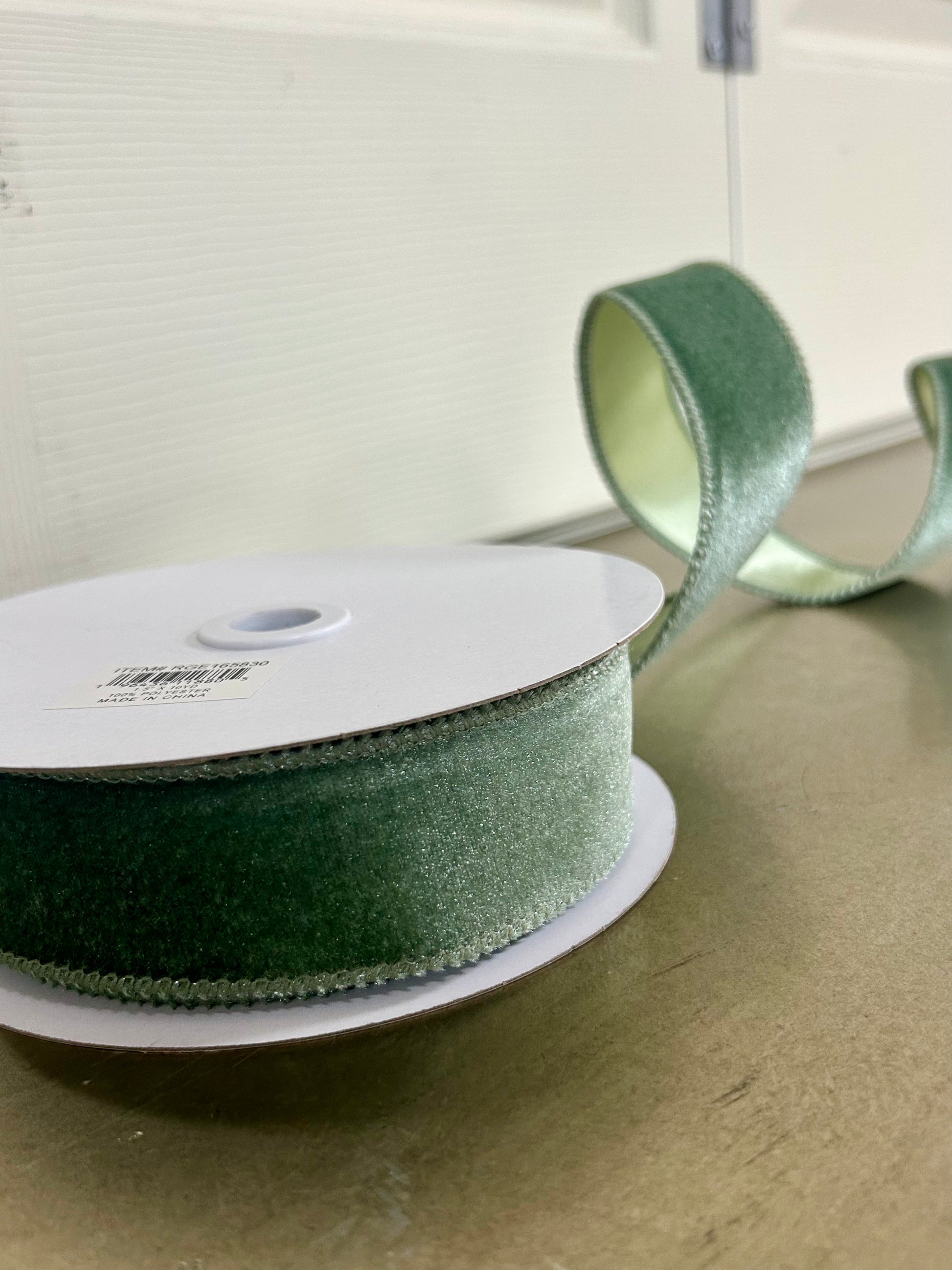 1.5 Inch By 10 Yard Sage Green Deluxe Velvet With Satin Backing Ribbon ...