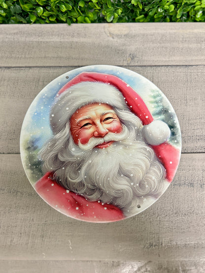 8 Inch Pink And White Santa Portrait Metal Sign