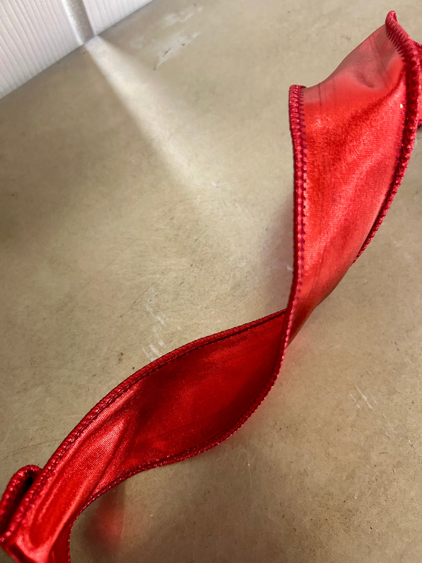 1.5 Inch By 10 Yard Cherry Red Metallic Faux Leather Ribbon