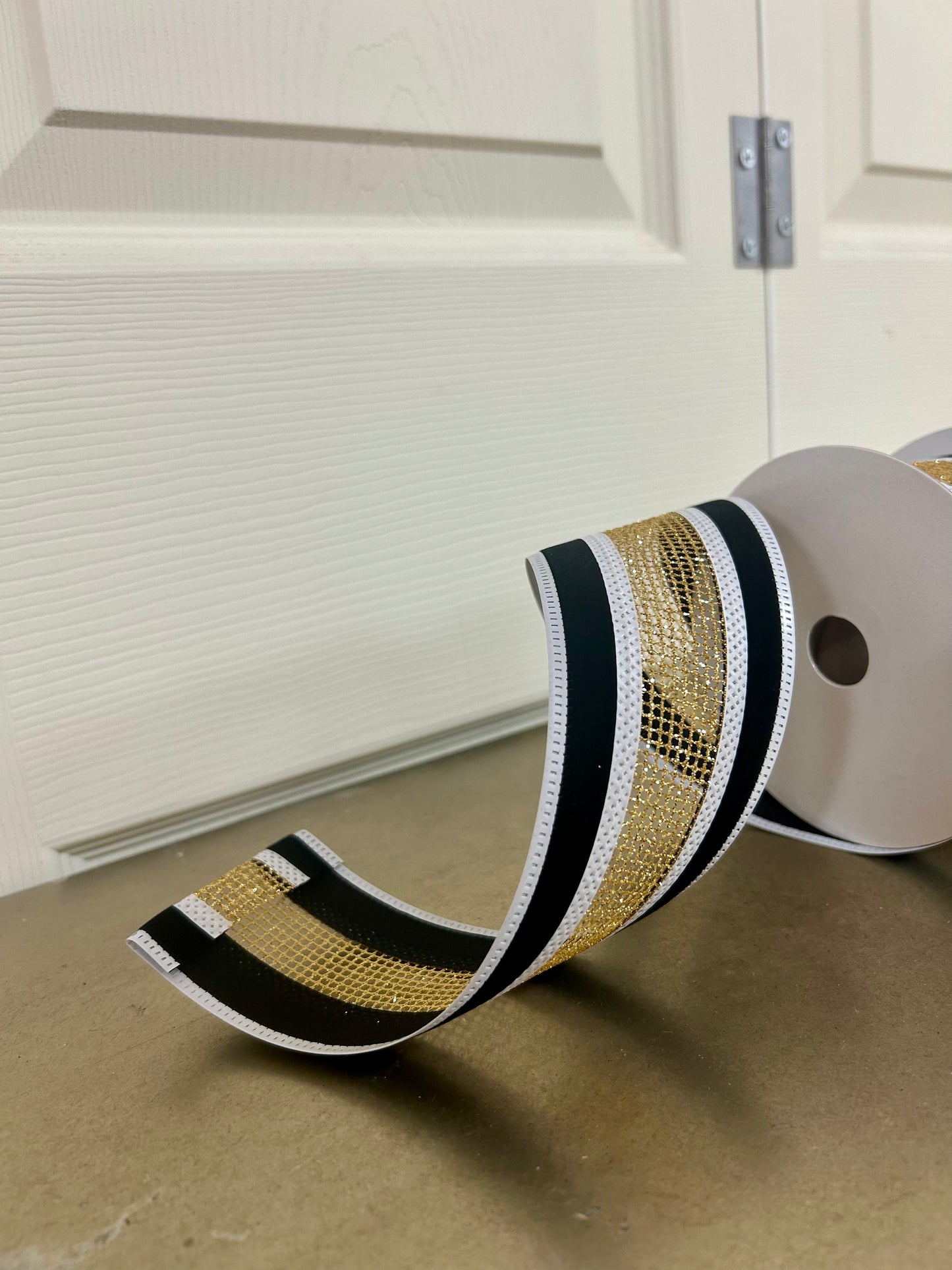 2.5 Inch By 10 Yard Black Velvet With Gold Net Center Ribbon