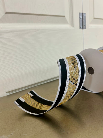 2.5 Inch By 10 Yard Black Velvet With Gold Net Center Ribbon