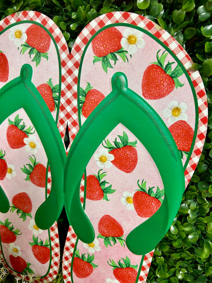 12.75 Inch Metal Strawberry Flip Flops Sign