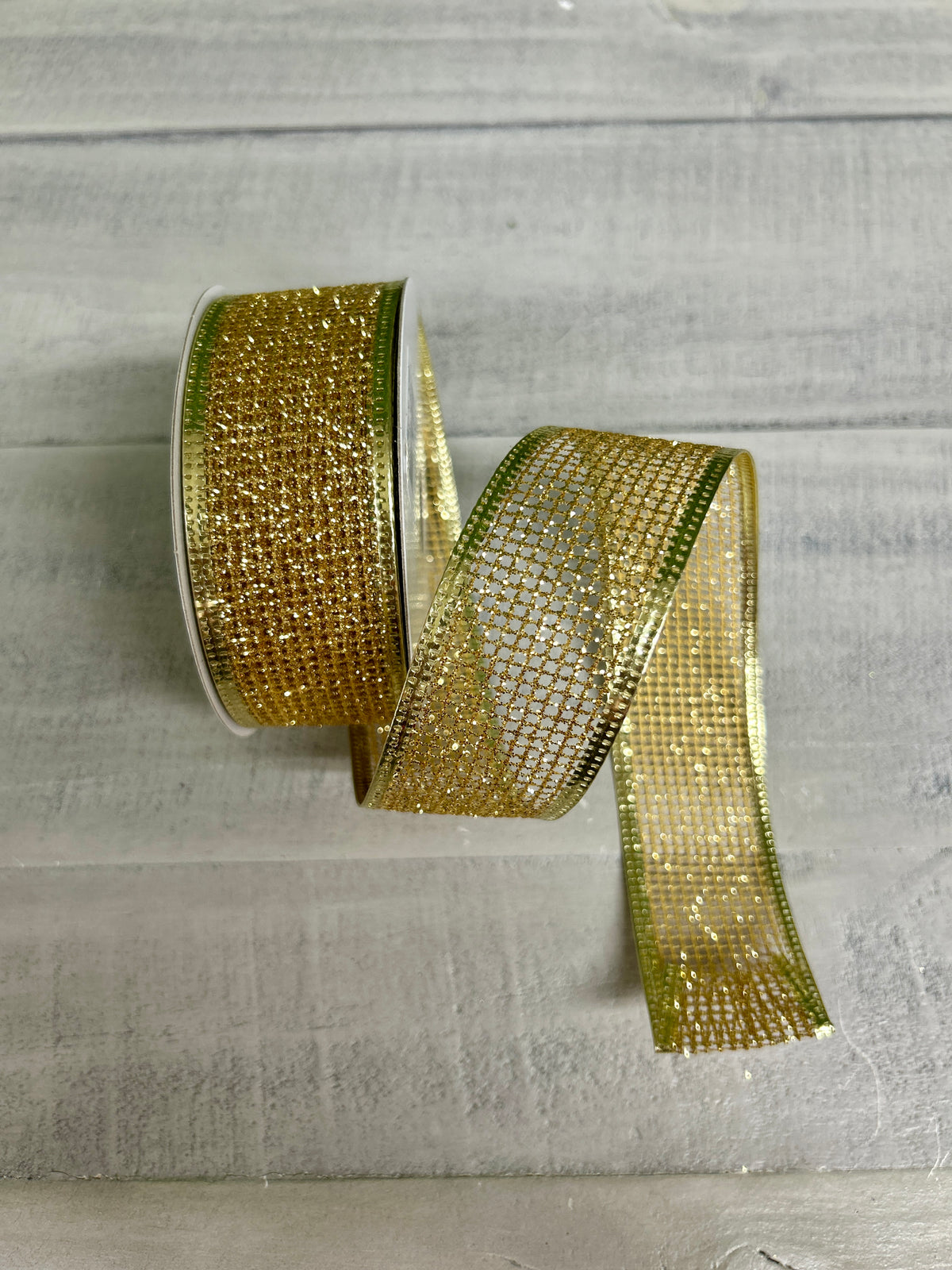 1.5 Inch By 10 Yard Gold Glitter Net With Metallic Edge Ribbon