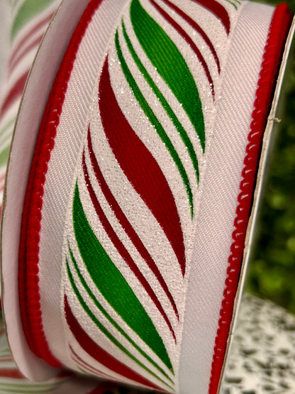 1.5 Inch By 10 Yard Red White And Green Peppermint Twist Ribbon