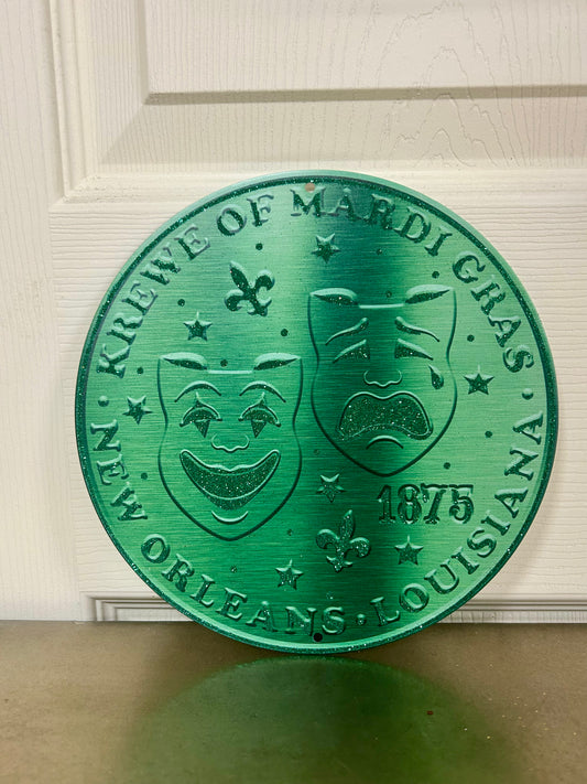 8 Inch Emerald Green Glitter Mardi Gras Masks Coin Sign