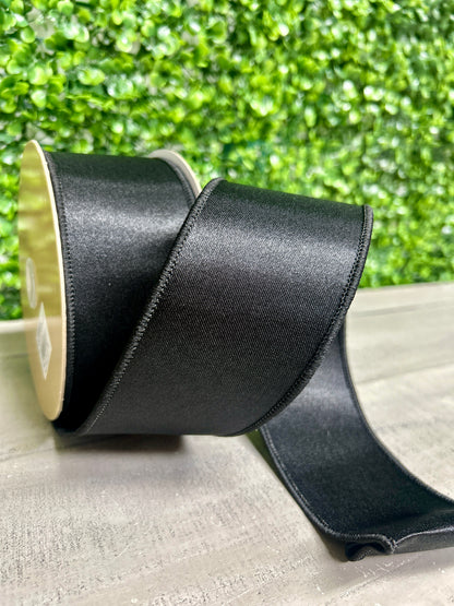 2.5 Inch By 10 Yard Black Satin Fused Ribbon