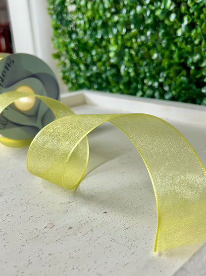 1.5 Inch By 25 Yard Lemon Snow Organza Unwired Ribbon