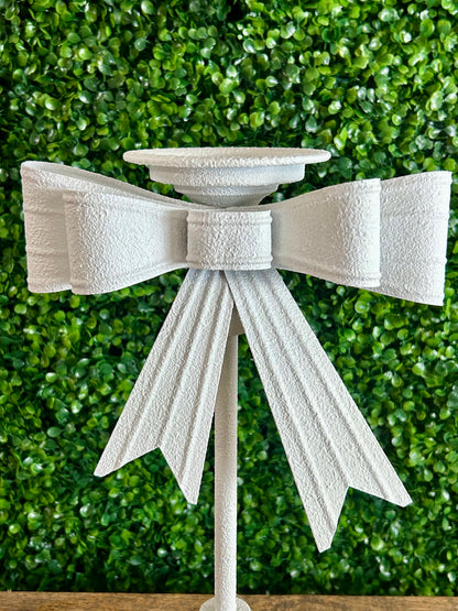 15 Inch White Metal Bow Candle Holder