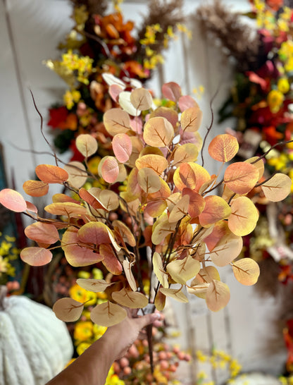 29.5 Inch Orange And Yellow Eucalyptus Leaf Bush