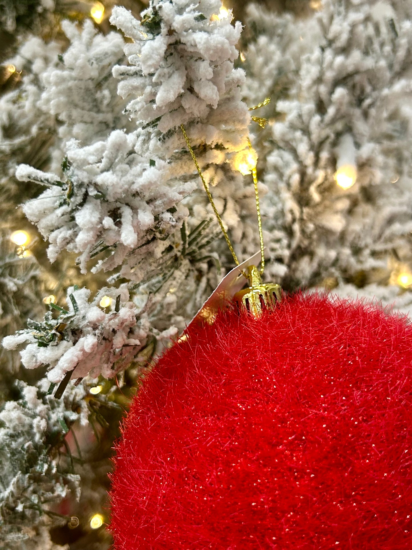 4 Inch Red Flocked Glitter Ornament Ball