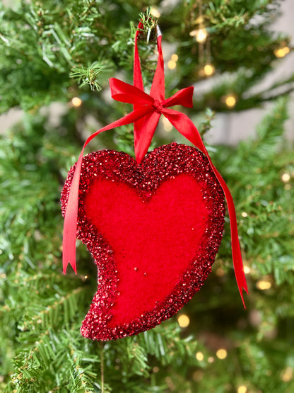 7 Inch Glitter Flocked Heart Ornament Two Styles