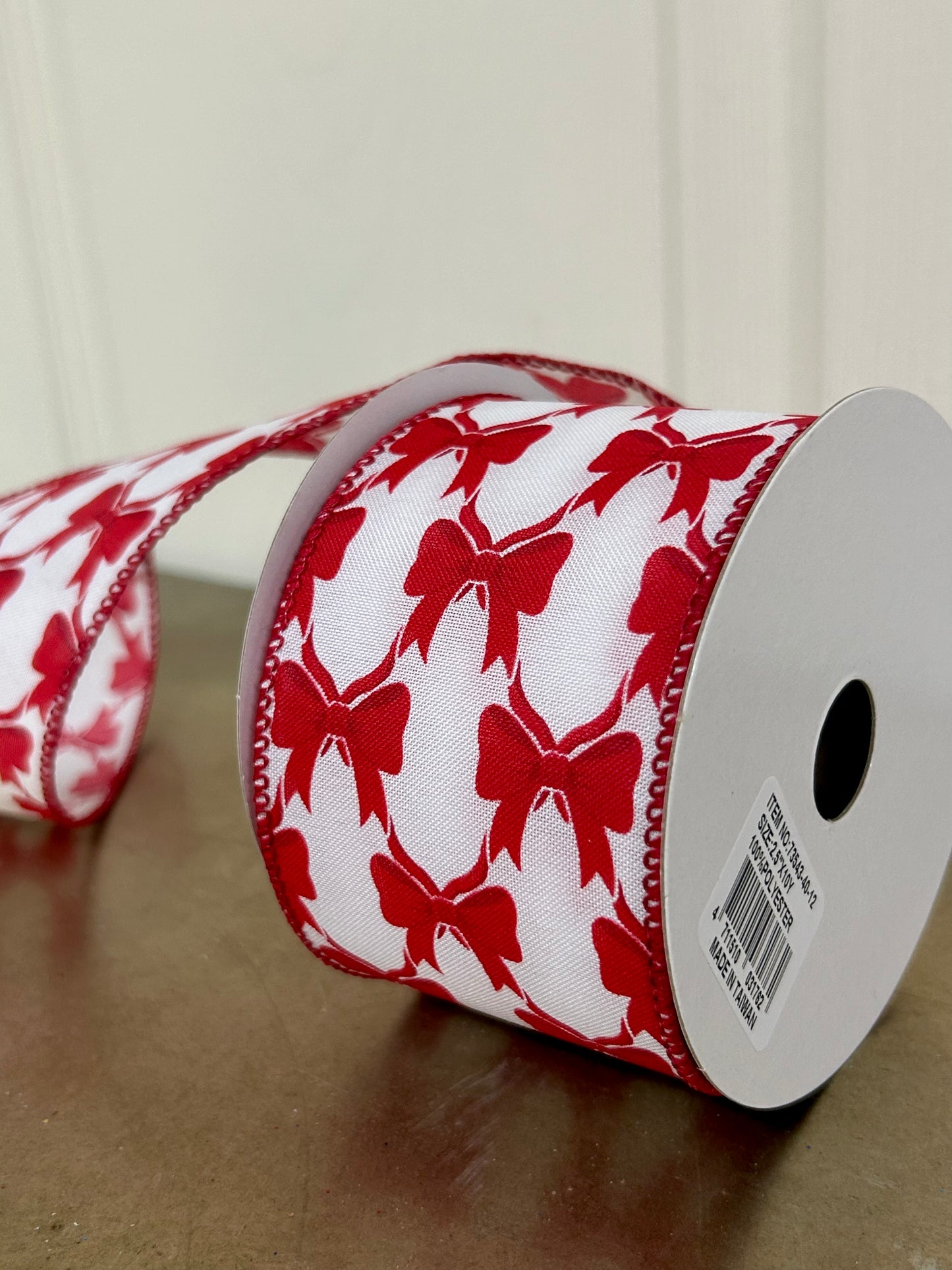 2.5 Inch By 10 Yard Red Bow On White Background Ribbon