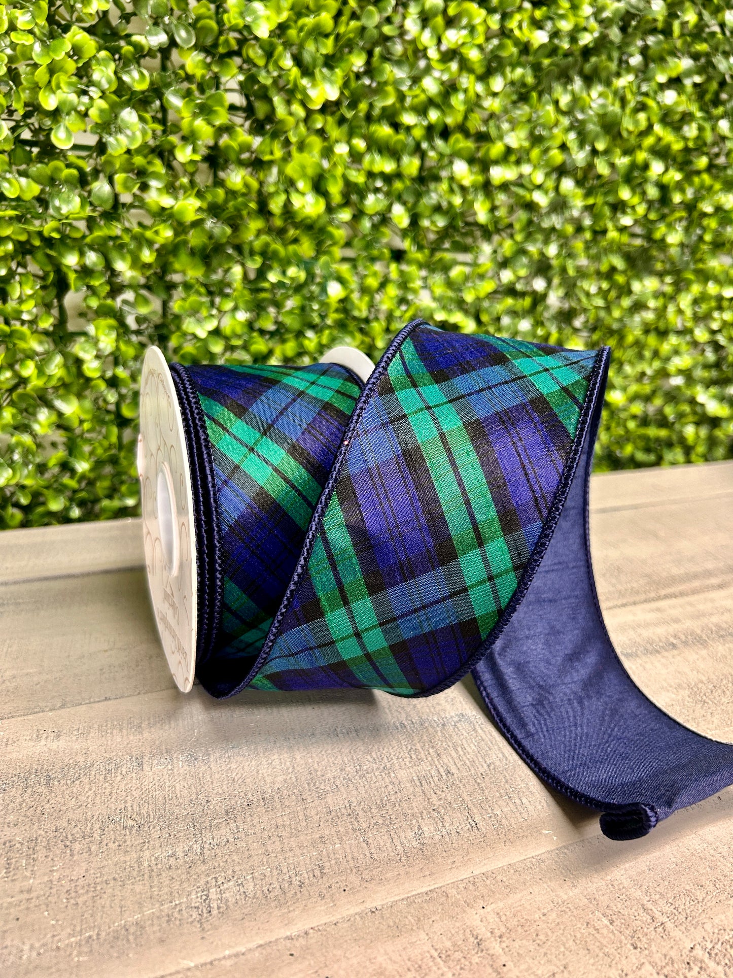 David Christopher 2.5 Inch By 10 Yard Navy Blue and Evergreen Plaid Ribbon