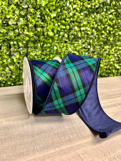 David Christopher 2.5 Inch By 10 Yard Navy Blue and Evergreen Plaid Ribbon
