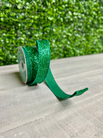 7/8 Inch By 10 Yard Emerald Green Laser Glitter Ribbon